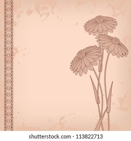 vintage flowers on abstract grunge background lace decorated
