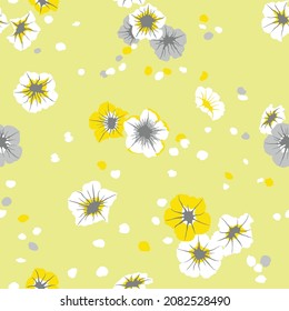 Vintage flowers and petals pattern. Seamless texture. Fabric print. Provence style cute wallpaper.  Yellow white pastel colors. Vector background
