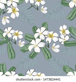 Vintage flowers with plumeria seamless pattern