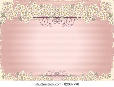 Vintage flowers postcard for text.Vector floral background with grunge elements