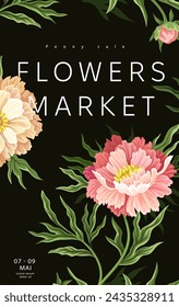 Vintage flowers poster concept. Electronic commerce and marketing. Discounts and promotions. Flyer, booklet and leaflet for flower shop or store. Cartoon flat vector illustration