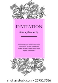 Vintage flowers. Romantic botanical invitation. Greeting card with floral background.