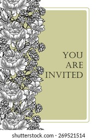 Vintage flowers. Romantic botanical invitation. Greeting card with floral background.