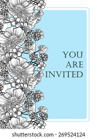 Vintage flowers. Romantic botanical invitation. Greeting card with floral background.