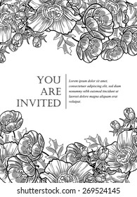 Vintage flowers. Romantic botanical invitation. Greeting card with floral background.