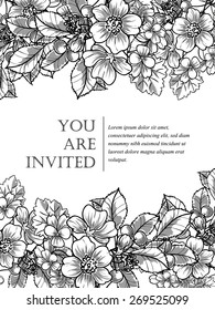 Vintage flowers. Romantic botanical invitation. Greeting card with floral background.