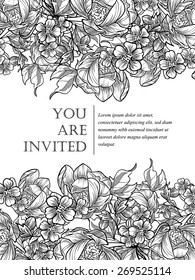 Vintage flowers. Romantic botanical invitation. Greeting card with floral background.