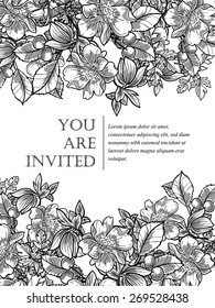 Vintage flowers. Romantic botanical invitation. Greeting card with floral background.