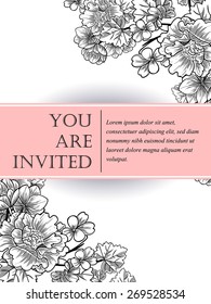 Vintage flowers. Romantic botanical invitation. Greeting card with floral background.