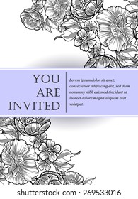 Vintage flowers. Romantic botanical invitation. Greeting card with floral background.