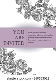 Vintage flowers. Romantic botanical invitation. Greeting card with floral background.