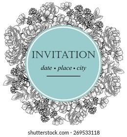 Vintage flowers. Romantic botanical invitation. Greeting card with floral background.