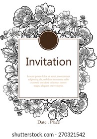 Vintage flowers. Romantic botanical invitation. Greeting card with floral background.