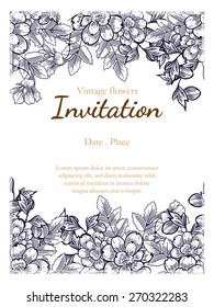 Vintage flowers. Romantic botanical invitation. Greeting card with floral background. 