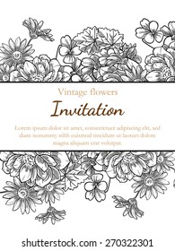 Vintage flowers. Romantic botanical invitation. Greeting card with floral background. 