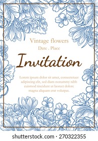 Vintage flowers. Romantic botanical invitation. Greeting card with floral background. 