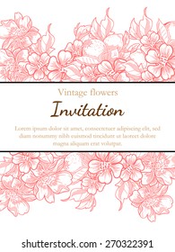 Vintage flowers. Romantic botanical invitation. Greeting card with floral background. 