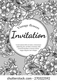 Vintage flowers. Romantic botanical invitation. Greeting card with floral background. 