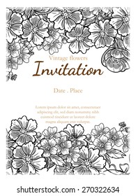 Vintage flowers. Romantic botanical invitation. Greeting card with floral background. 