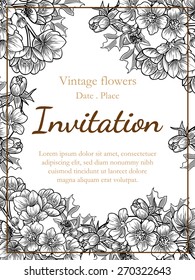 Vintage flowers. Romantic botanical invitation. Greeting card with floral background. 