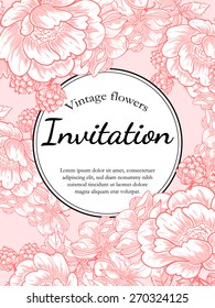 Vintage flowers. Romantic botanical invitation. Greeting card with floral background.