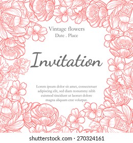 Vintage flowers. Romantic botanical invitation. Greeting card with floral background.