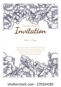 Vintage flowers. Romantic botanical invitation. Greeting card with floral background.