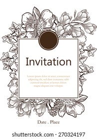 Vintage flowers. Romantic botanical invitation. Greeting card with floral background.