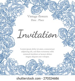 Vintage flowers. Romantic botanical invitation. Greeting card with floral background.