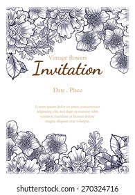 Vintage flowers. Romantic botanical invitation. Greeting card with floral background.