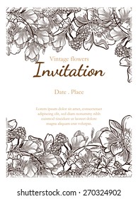Vintage flowers. Romantic botanical invitation. Greeting card with floral background.