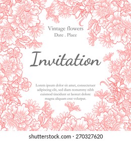 Vintage flowers. Romantic botanical invitation. Greeting card with floral background.