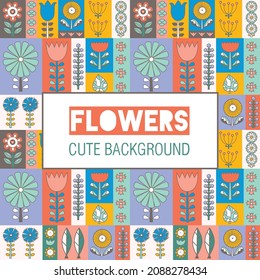 Vintage flowers in Scandinavian style. Summer motive. Cute postcard.