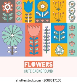 Vintage flowers in Scandinavian style. Summer motive. Cute postcard.