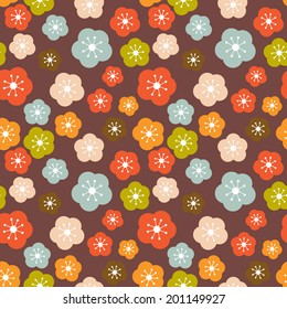 Vintage flowers seamless colorful vector background