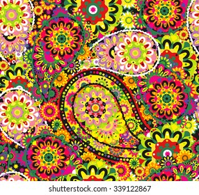 Vintage flowers seamless paisley pattern. Traditional Persian pickles ornament. Fabric, textile, card background, wrapping paper, wallpaper template.