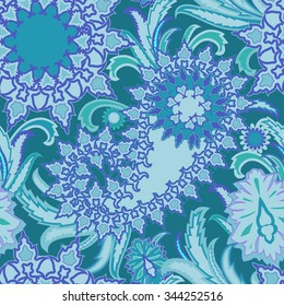Vintage flowers seamless paisley pattern. Traditional persian pickles ornament. Fabric, textile, card background, wrapping paper, wallpaper template.