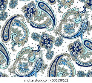 Vintage flowers seamless paisley pattern. Traditional Persian pickles ornament. Fabric, textile, card background, wrapping paper, wallpaper template.