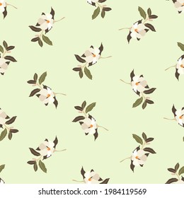 Vintage Blumen. Nahtloses Muster. Ein Zweig eines blühenden Baumes. Flache Vektorgrafik einzeln. Pastellfarben.