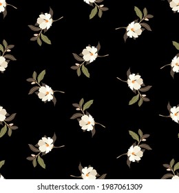 Vintage Blumen. Nahtloses Muster. Ein Zweig eines blühenden Baumes. Flache Vektorgrafik einzeln. Pastellfarben.