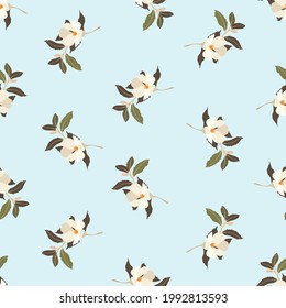 Vintage flowers. Seamless pattern. A branch of a blossoming tree. Flat vector isolated illustration. Pastel colors.