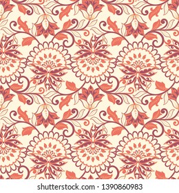 vintage flowers seamless pattern. Ethnic floral vector background