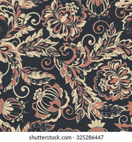 vintage flowers seamless pattern. Ethnic floral vector background