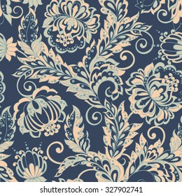 vintage flowers seamless pattern. Ethnic floral vector background