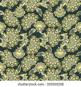vintage flowers seamless pattern. Ethnic floral vector background