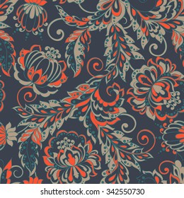 vintage flowers seamless pattern. Ethnic floral vector background