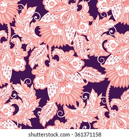 vintage flowers seamless pattern. Ethnic floral vector background