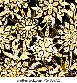 vintage flowers seamless pattern. Ethnic floral vector background