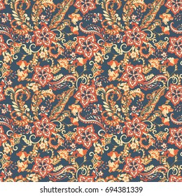 Vintage Flowers Seamless Pattern. Ethnic Floral Vector Background