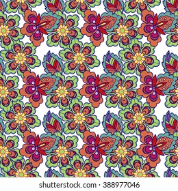 Vintage flowers seamless pattern. Multicolored decorative ornament. Fabric, textile, wrapping paper, card background, wallpaper template.